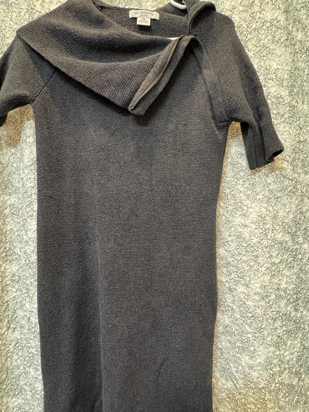Vintage Liz Claiborne Charcoal Knit Midi Dress with Zip Collar